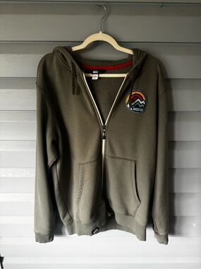 Olive Green REI Zip-Up Hoodie with Logo Decal - Size Men’s Large